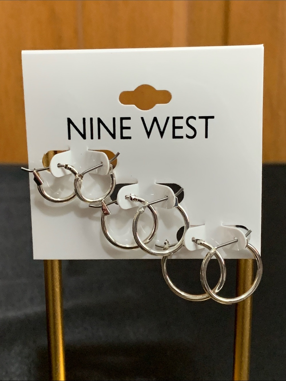 NWT Nine West 3 pairs of silver tone hoops